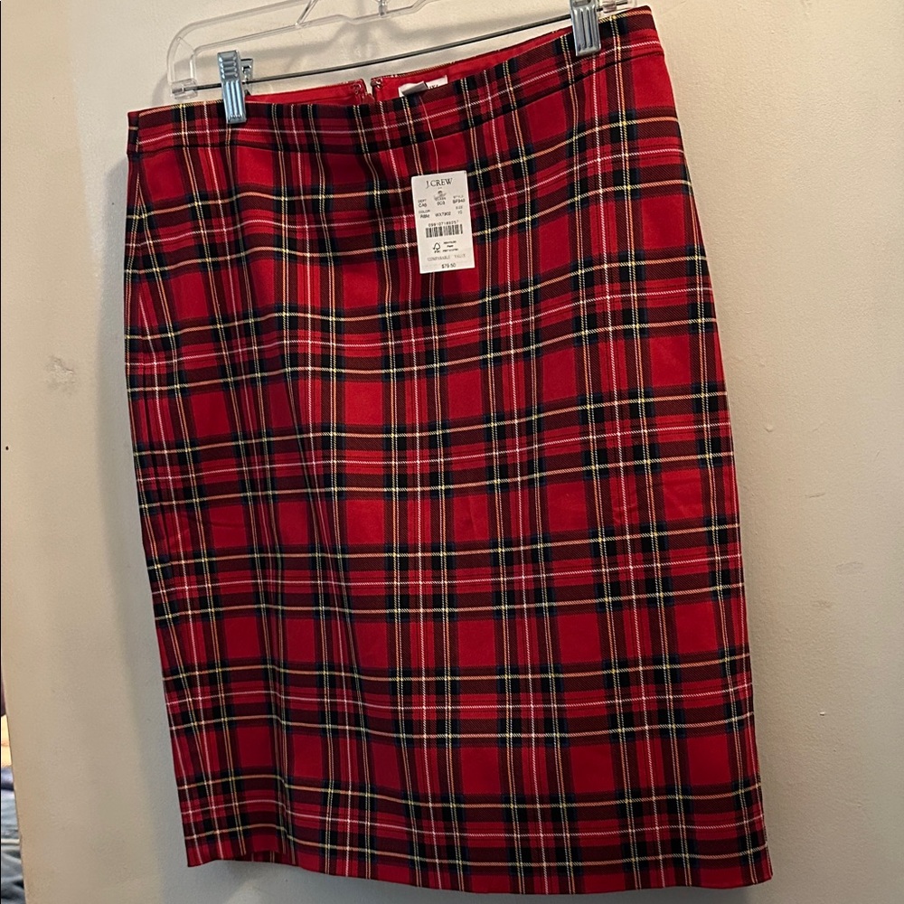 J. Crew Red and Black Plaid Pencil Skirt
